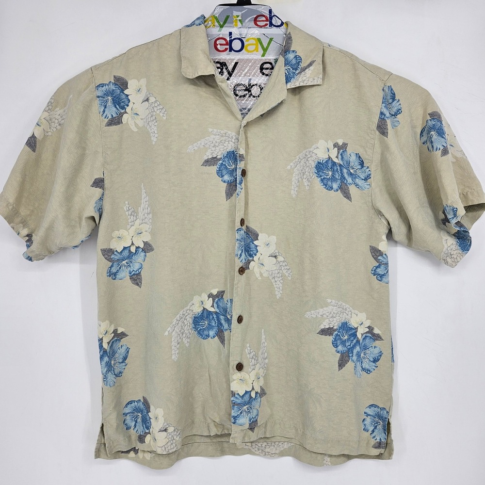Tommy Bahama Shirt‎ Mens Large Floral Silk Hawaiian Camp All Over Print Casual